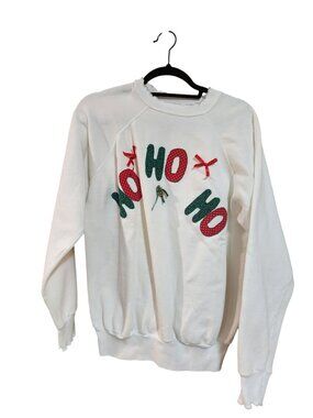 Vintage White Sweatshirt Ho Ho Ho Christmas Design XL